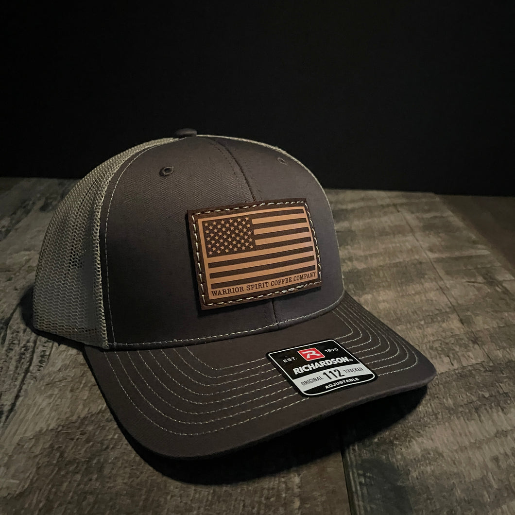 Flag Leather Patch Trucker Hat
